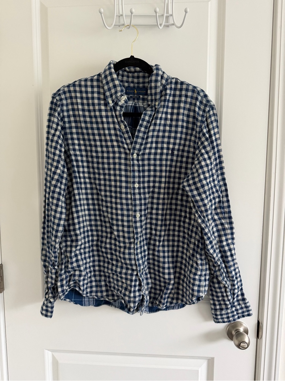 Ralph Lauren Navy and White Gingham Button-Down Shirt